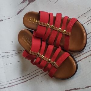 Italian shoe maker 7.5 low heel stretch red straps shoes